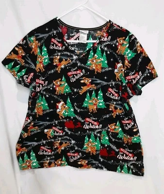 RUDOLPH The Red Nose Reindeer Medical Scrub Top Women's Size XL -R6 - Image 1 of 4
