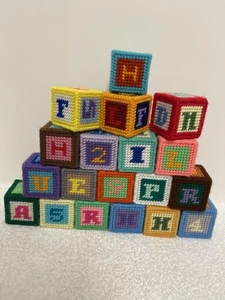 Sewing needlepoint Hand Stitched ABC Letter Picture Blocks Vintage Plastic 19 - Picture 1 of 1