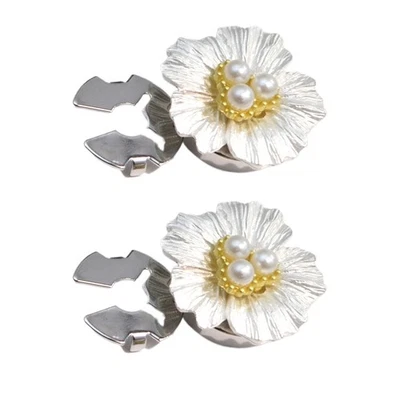 2 Pieces Button Cover Cufflinks For Shirt Button Flower Shaped Pearl Cufflink  - Image 1 of 4