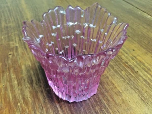 Dalzell Viking Glass Fused Rose Icicle Pattern Bowl Votive Candle Holde - Picture 1 of 4