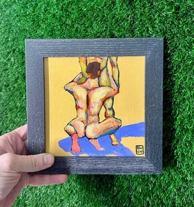 original small framed painting 7x7 in Gay Art Portrait male LGBT boy portrait - Picture 1 of 1