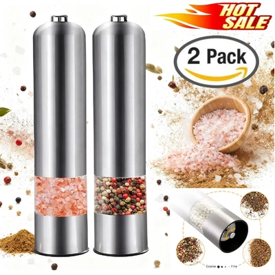 2PCS Electric Salt Pepper Grinder Mill Shakers Set Adjustable Stainless Steel US - Image 1 of 4
