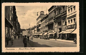 Saarbrücken, Straße mit Geschäften, Ansichtskarte 1938  - Picture 1 of 2
