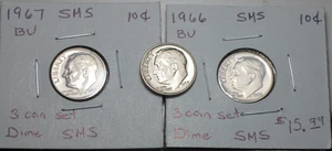 1965 1966 1967 SMS Roosevelt Dimes Gem Special Mint Set CN-Clad - Picture 1 of 5