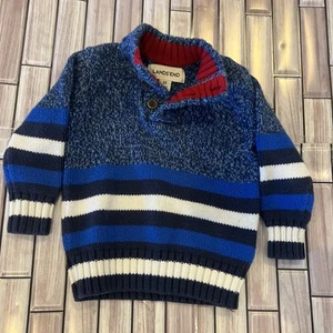 Lands End Kids Boys 2T Sweater button Quarter button Blue high neck pullover top - Picture 1 of 10