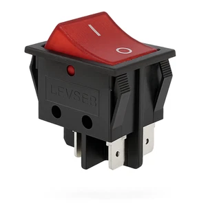 Wippenschalter 12V DC 16A 2-polig (4-Pin) 30x22mm, rote beleuchtete Wippe - Picture 1 of 6