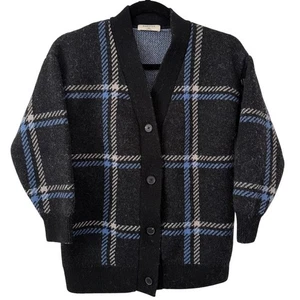 Babaton schwarz/blau/weiß kariert Viertelärmel Merinowolle Knopf Cardigan-2XS - Bild 1 von 6