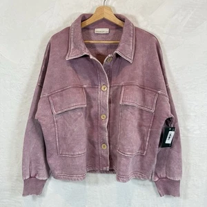 Zenana Jacket Shacket Mauve Faded Button Up Pockets Stretch L/XL NWT - Picture 1 of 10