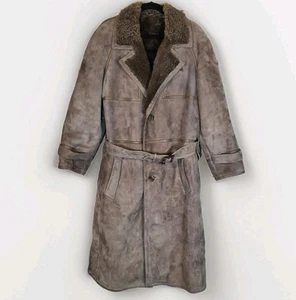 Wallace Sacks & Brendlor Furriers Suede Jacket Sz 40 Belted Waist Sheepskin Coat - Picture 1 of 21