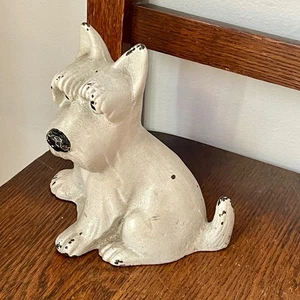 6" Weißguss Metall weiße Farbe sitzend Scottish Terrier Hund Türstopper modern - Bild 1 von 5
