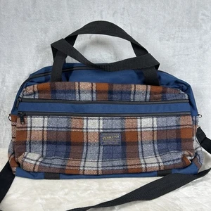 PENDLETON Southwestern Plaid Wool Duffle Weekender Blue Bag RARE - Picture 1 of 6