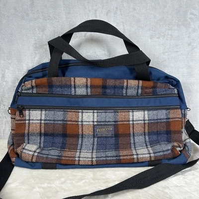 PENDLETON Southwestern Plaid Wool Duffle Weekender Blue Bag RARE - Image 1 of 4