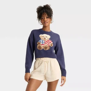 Women's Teddy Bear Flag Graphic Sweater - Picture 1 of 28