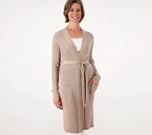 Encore by Idina Menzel Long Rib Cardigan with Self Tie Womens New A518966 - Picture 1 of 4