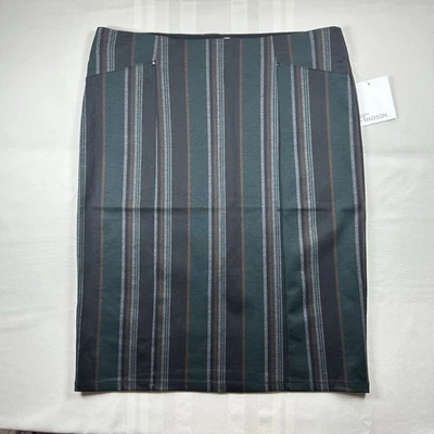 89th + Madison Falda Lápiz a Rayas L Verde Dorado Elastizada Pull On Ropa de Trabajo Foto 1 de 4