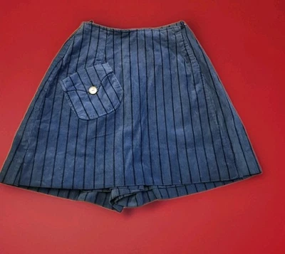 Vintage 60s H.Corduroy Skort Blue With Stripes Waist 22 In Hips 40 Iength 15 In - Image 1 of 2