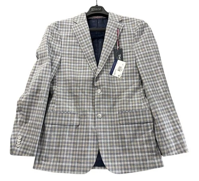 NUEVO Abrigo Deportivo Tommy Hilfiger Para Hombres Conrad Ajuste Moderno a Cuadros Azul/Tostado Talla 38R Foto 1 de 3