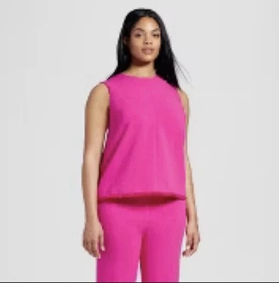 Camiseta sin mangas Victoria Beckham Target 1X rosa brillante/fucsia con flecos dobladillo nuevo con etiquetas Foto 1 de 4