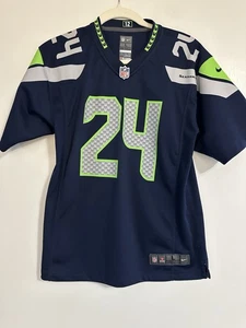 Seattle Seahawks Marshawn Lynch #24 Youth Large (14/16) NFL Blue Nike Jersey - Picture 1 of 5