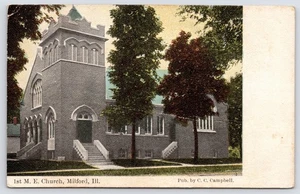 Milford IL 1st United Methodist Episcopal Church Portrait~Castellated Corner - Picture 1 of 2