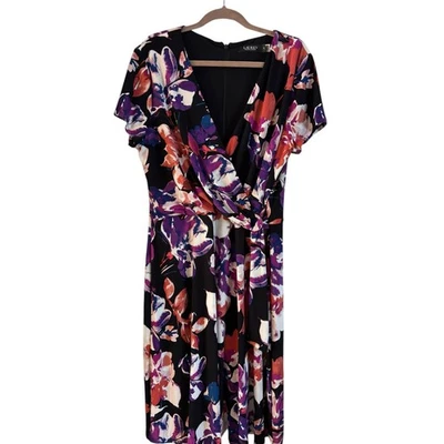 Vestido Ralph Lauren Floral Elastizado Jersey Sobrepelliz Hebilla Imitación Envoltura Talla 16 Foto 1 de 4