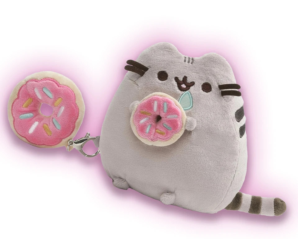 Pusheen Tabby Cat with Donut 6" Plush and Removable Donut Keychain Bag Clip Gund - Image 1 of 4