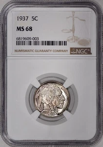 1937 Buffalo Nickel 5c NGC MS68 - Conditional Rarity! PG $8000 - Picture 1 of 5
