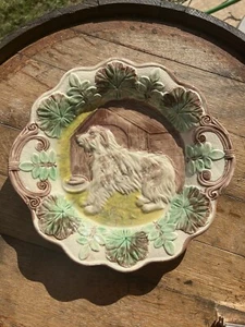 Antique Majolica Sheep Dog Cake Plate Colorful Victorian Unsigned - Picture 1 of 5