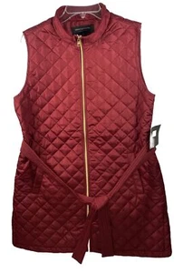 Marc New York Women’s Quilted Belted Puffer Vest Full Zip Rhubarb Sz Medium NWT - Picture 1 of 12