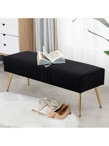 Fumahaus 44.75" Bed Bench Tufted Upholstered Ottoman Bench In Velvet Fabric- - Picture 1 of 13
