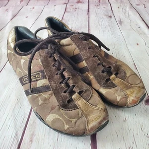 COACH KATE Womens Signature BROWN & Tan Khaki Athletic SNEAKERS Shoes 6.5 - Picture 1 of 7