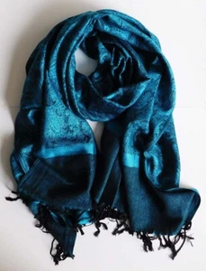 NEW FASHION JACQUARD PAISLEY  PASHMINA SCARF/WRAP/SHAWL--  Turquoise/Black #8 - Picture 1 of 7