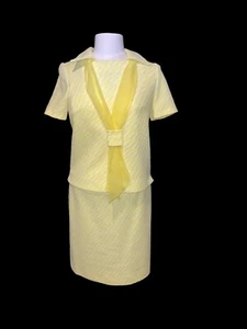 Vintage Joe Frank of Houston Two Piece Lemon Colored Suit Dress Size 8 T - Picture 1 of 8