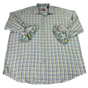 Robert Graham Dress Shirt Mens 3XL Green Purple Plaid Flip Cuff Embroidered - Picture 1 of 13