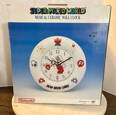 ULTRA RARE NIB Super Mario World Musical Ceramic Wall Clock 1993. TESTED. Luigi - Image 1 of 4