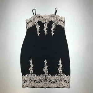Haute Monde Bodycon Dress Womens 2XL Black Ivory Lace Trim Sweetheart Back Zip - Picture 1 of 16