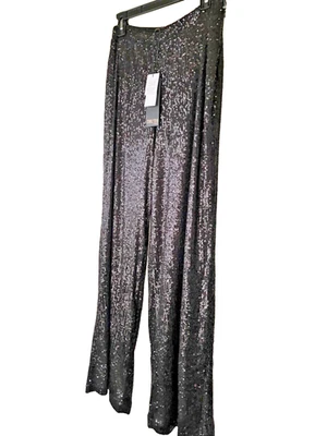 Pantalones Truth Lentejuelas Cremallera Lateral Pierna Ancha Pantalones Talla 6 Nuevos con Etiquetas Forrados Poli Spandex 12" Elevación Foto 1 de 4