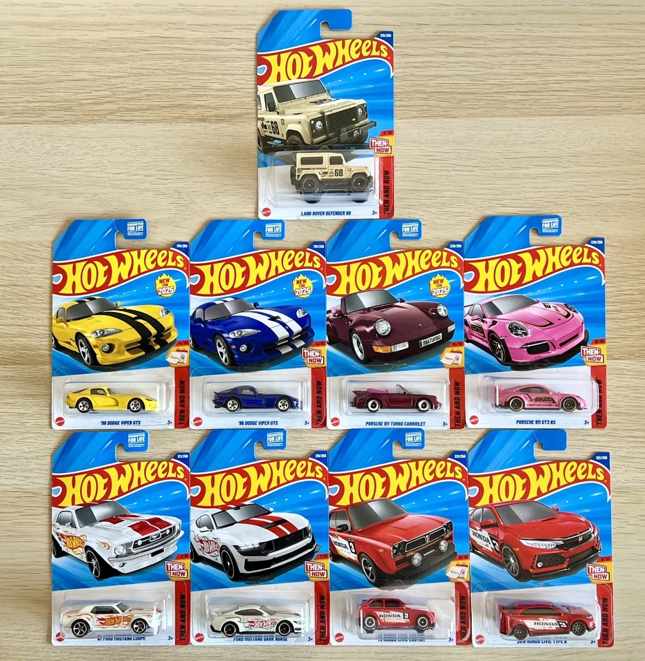 Juego de 9 Dodge Mustang Honda Porsche Land Rover 2025 Hot Wheels entonces y ahora Foto 1 de 1