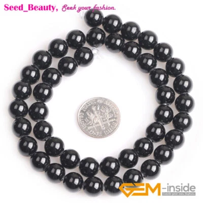 Cuentas redondas artesanales de turmalina negra natural para hacer joyas 15"2 mm agujero grande hágalo usted mismo Foto 1 de 4