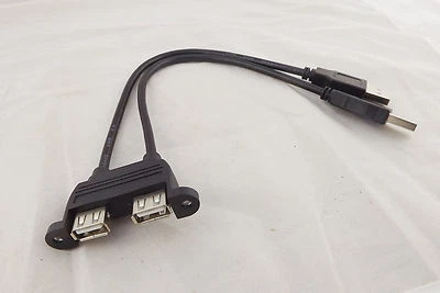 1x 25cm Dual USB 2.0 A Female Socket Panel Mount To 2 USB A Male Extension Cable - Image 1 of 4