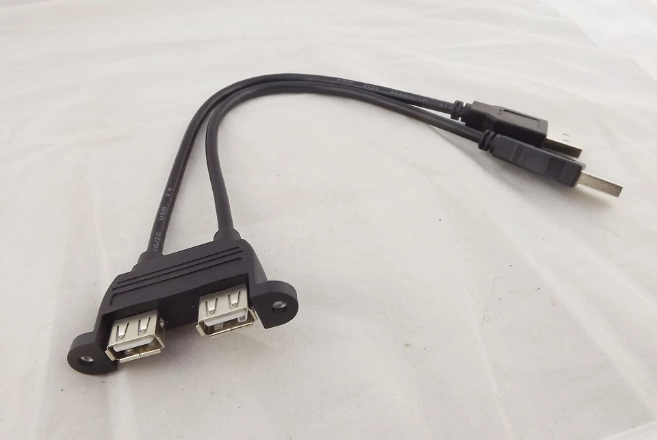1x 25cm Dual USB 2.0 A Female Socket Panel Mount To 2 USB A Male Extension Cable - Image 1 of 4