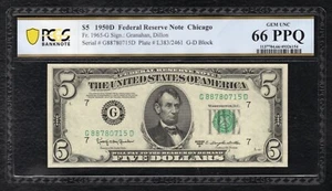 FR. 1965-G 1950-D $5 FRN CHICAGO, IL PCGS BANKNOTE GEM UNCIRCULATED-66PPQ (B) - Picture 1 of 2