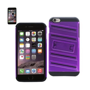 Reiko iPhone 6S Plus/ 6 Plus Hybrid Fishbone Case with Kickstand in Black Purple - Picture 1 of 4