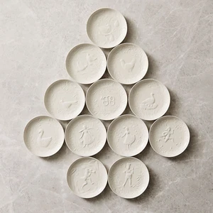 West Elm 12 Days of Christmas Ceramic Appetizer Plates White 6.5" Diam NIB - Picture 1 of 8