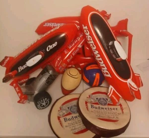 Vintage Budweiser Lot Budman Football Bar Stool Covers Inflatables More - Picture 1 of 23