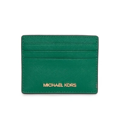 Michael Kors Jet Set Travel Palmetto Green Porte-Monnaie En Cuir Pour Cartes - Photo 1/3