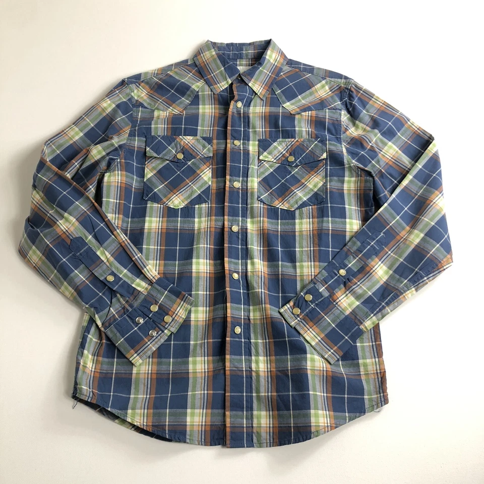 Ditch Plains New York Men's Blue Plaid Western Shirt Pearl Snap Button Up Size S - Image 1 of 4