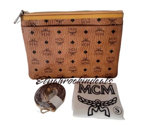 NEW AUTHENTIC MCM CROSSBODY POUCH IN VISETOS ORIGINAL COGNAC YELLOW PURSE - Picture 1 of 7