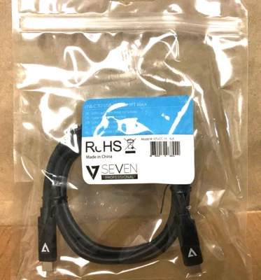 V7 USB-C to USB-C Cable 3 feet V7UCC-1M-BLK-1N Black ✅❤️️✅❤️️ BRAND NEW! - Image 1 of 3