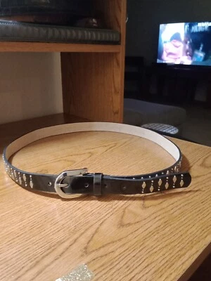 White House Black Market Skinny Black Patent Leather Belt Sz XL Silver studs   - Image 1 of 4